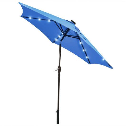 9 Feet Solar LED Lighted Patio Market Umbrella Tilt Adjustment Crank Lift-Blue at Set Shop and Smile