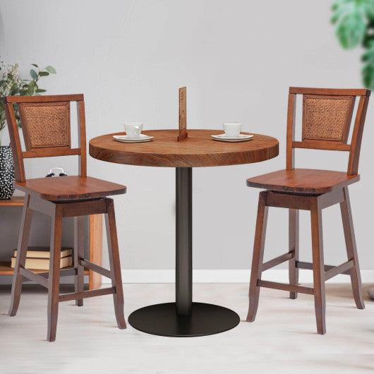 24.5 Inch Counter Height Bar Stool with Rattan Back and 360° Swivel Seat at Set Shop and Smile