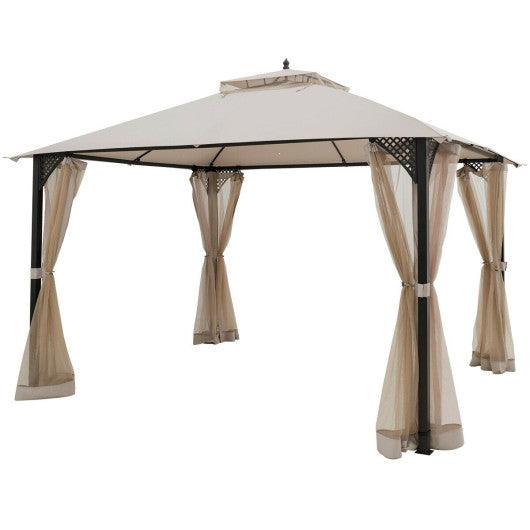 12’ x 10’Outdoor Double Top Patio Gazebo-Beige at Set Shop and Smile
