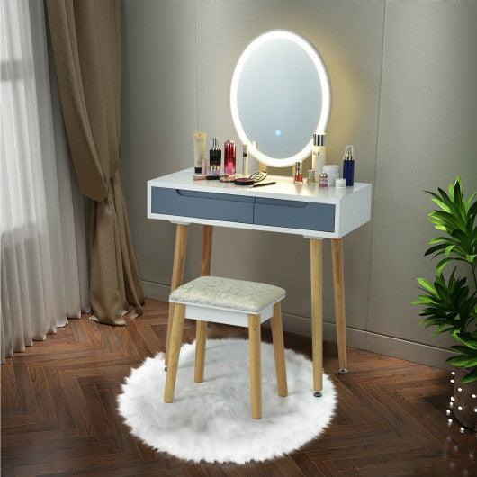 Touch Screen Vanity Makeup Table Stool Set with Lighted Mirror-Gray at Set Shop and Smile