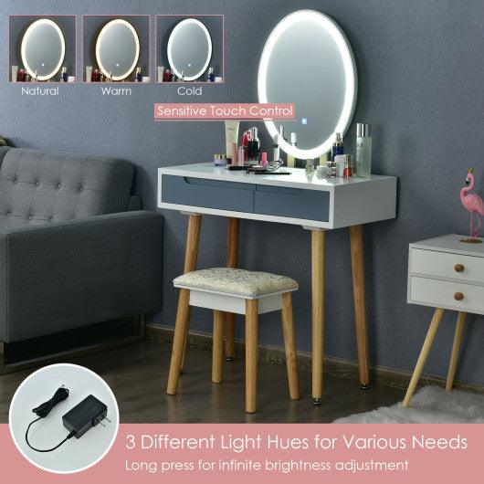 Touch Screen Vanity Makeup Table Stool Set with Lighted Mirror-Gray at Set Shop and Smile