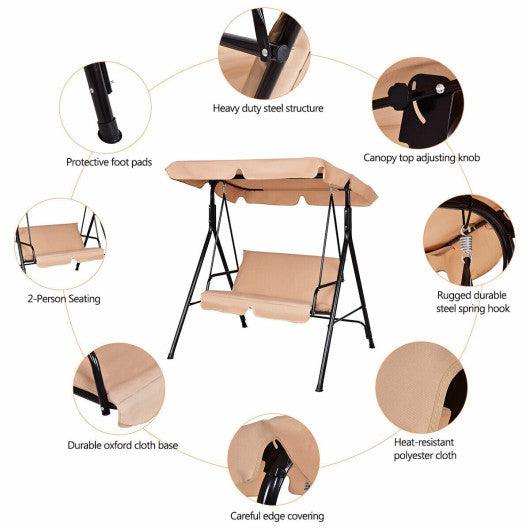 Loveseat Cushioned Patio Steel Frame Swing Glider -Beige at Set Shop and Smile