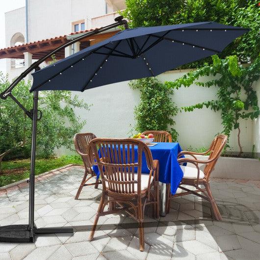 10 ft 360° Rotation Solar Powered LED Patio Offset Umbrella without Weight Base-Navy at Set Shop and Smile