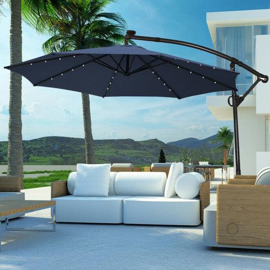 10 ft 360° Rotation Solar Powered LED Patio Offset Umbrella without Weight Base-Navy at Set Shop and Smile