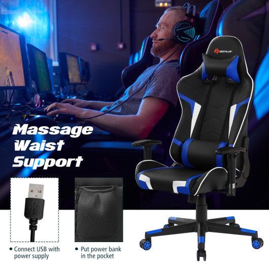 Reclining Swivel Massage Gaming Chair with Lumbar Support-Blue at Set Shop and Smile