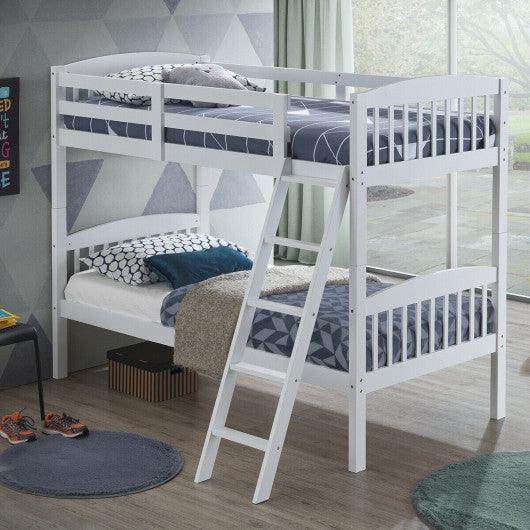 Hardwood Twin Bunk Beds with Individual Kid Bed Ladder-White at Set Shop and Smile