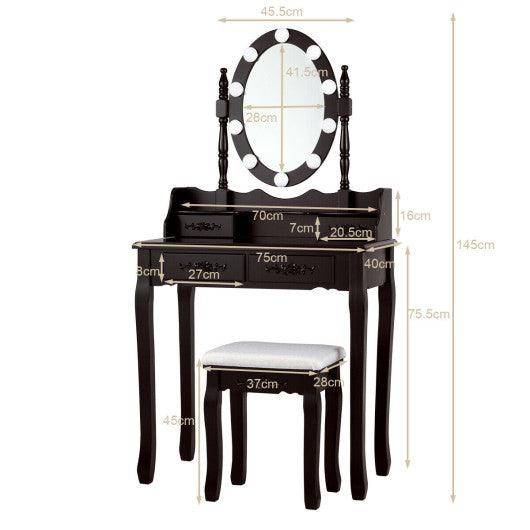 Makeup Dressing Table with Touch Switch Lighted Mirror and Cushioned Stool-Brown at Set Shop and Smile