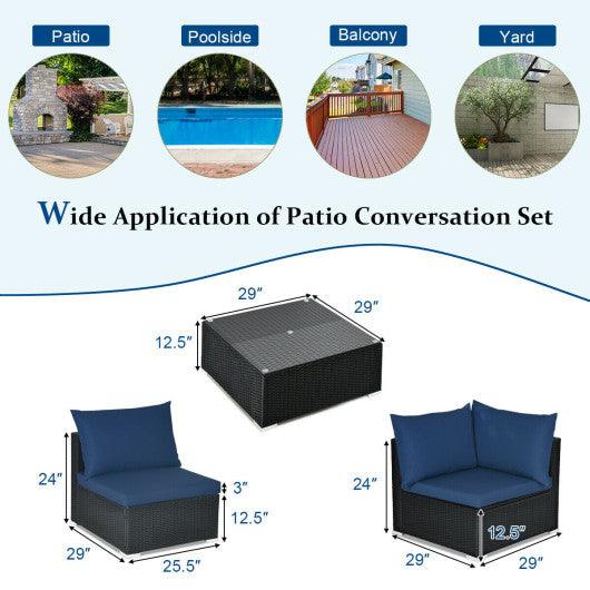 7-Piece Outdoor Sectional Wicker Patio Sofa Set with Tempered Glass Top-Navy at Set Shop and Smile