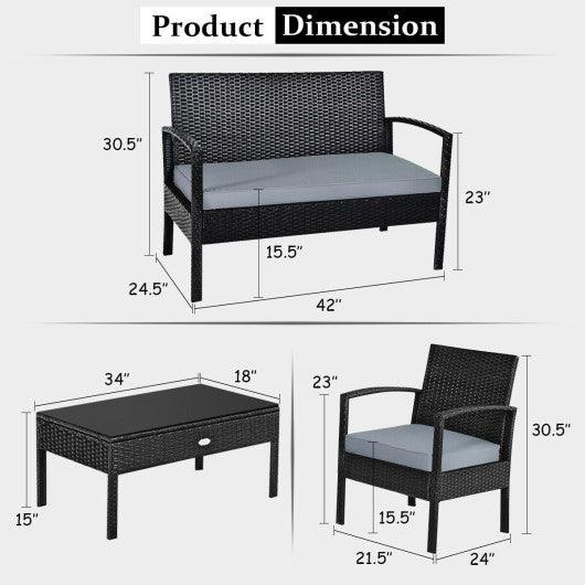4 Pieces Patio Rattan Cushioned Furniture Set with Loveseat and Table-Black at Set Shop and Smile
