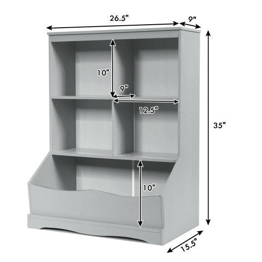 3-Tier Children's Multi-Functional Bookcase Toy Storage Bin Floor Cabinet-Gray at Set Shop and Smile