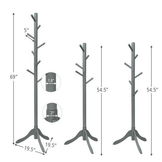 Adjustable Wooden Tree Coat Rack with 8 Hooks-Gray at Set Shop and Smile