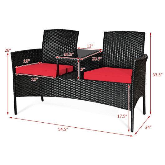 Wicker Patio Conversation Furniture Set with Removable Cushions and Table-Red at Set Shop and Smile