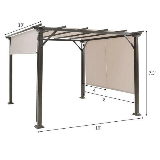 10 x 10 Feet Metal Frame Patio Furniture Shelter-Beige at Set Shop and Smile