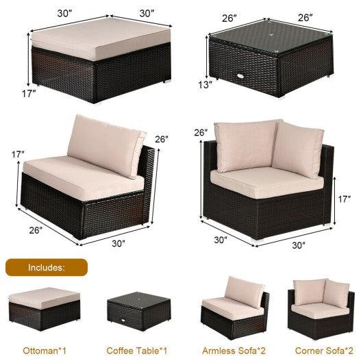 6 Pieces Outdoor Patio Rattan Furniture Set Sofa Ottoman at Set Shop and Smile