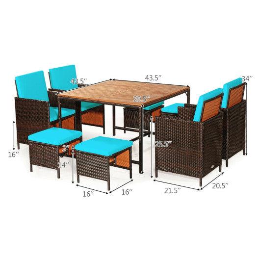 9 Pieces Patio Rattan Dining Cushioned Chairs Set-Turquoise at Set Shop and Smile