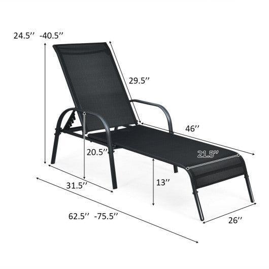Adjustable Patio Chaise Folding Lounge Chair with Backrest-Black at Set Shop and Smile