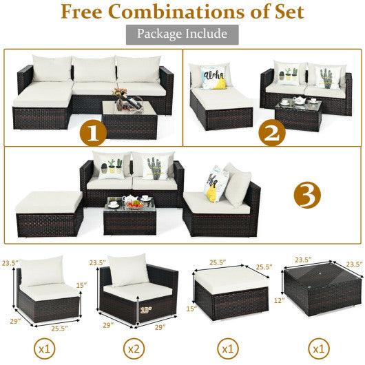 5 Pieces Patio Rattan Furniture Set with Coffee Table-Off White at Set Shop and Smile