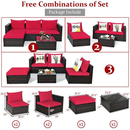 5 Pieces Patio Rattan Sectional Furniture Set with Cushions and Coffee Table-Red at Set Shop and Smile