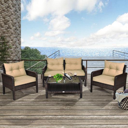 4 Pieces Patio Rattan Free Combination Sofa Set with Cushion and Coffee Table at Set Shop and Smile