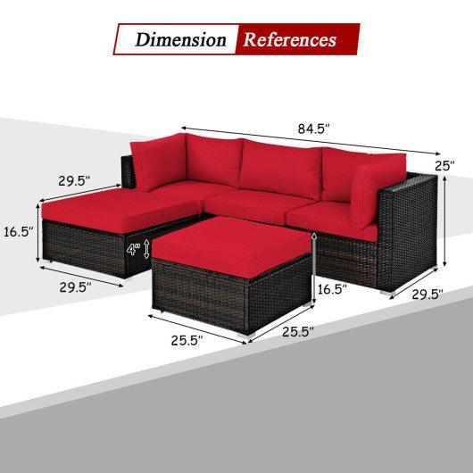 5 Pieces Patio Rattan Sofa Set with Cushion and Ottoman-Red at Set Shop and Smile