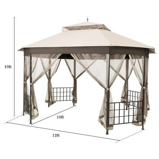 10’x 12’ Octagonal Patio Gazebo-Beige at Set Shop and Smile