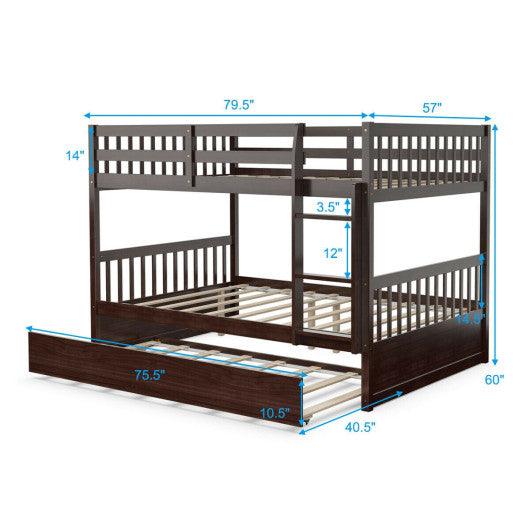 Full over Full Bunk Bed Platform Wood Bed with Ladder-Brown at Set Shop and Smile