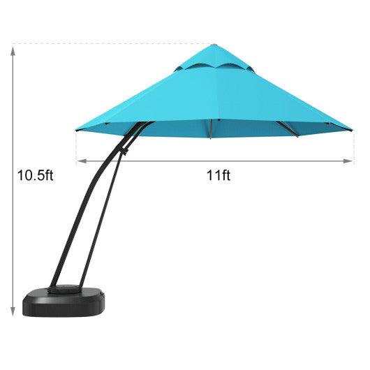 11 Feet Outdoor Cantilever Hanging Umbrella with Base and Wheels-Turquoise at Set Shop and Smile