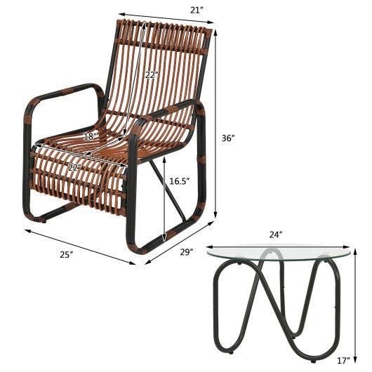 3 Pieces Patio Rattan Furniture Set with 2 Single Wicker Chairs and Glass Side Table at Set Shop and Smile
