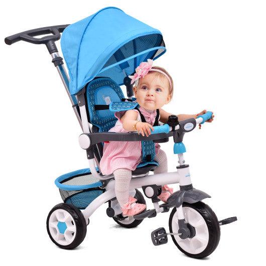 4-in-1 Detachable Baby Stroller Tricycle with Round Canopy -Blue at Set Shop and Smile