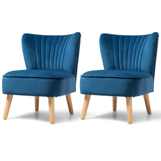 Modern Armless Velvet Accent Chair with Wood Legs-Blue at Set Shop and Smile