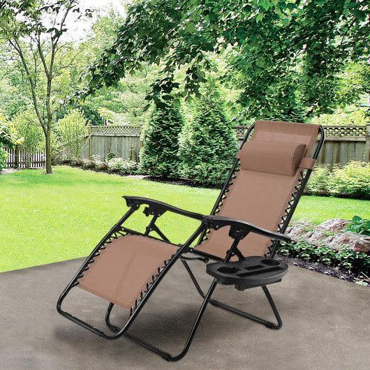 Outdoor Folding Zero Gravity Reclining Lounge Chair with Utility Tray-Brown at Set Shop and Smile