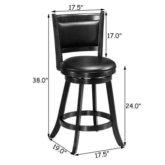 2 Pieces 24 Inches Swivel Counter Stool Dining Chair Upholstered Seat-Black at Set Shop and Smile