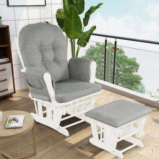 Wood Glider and Ottoman Set with Padded Armrests and Detachable Cushion-Light Gray at Set Shop and Smile