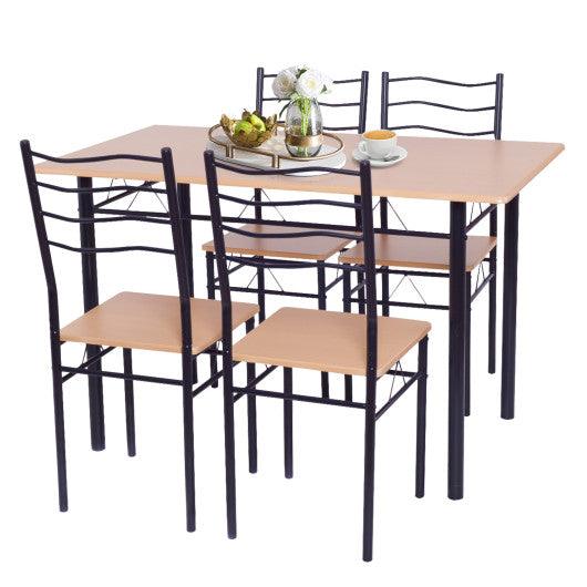 5 Pieces Wood Metal Dining Table Set with 4 Chairs-Natural at Set Shop and Smile