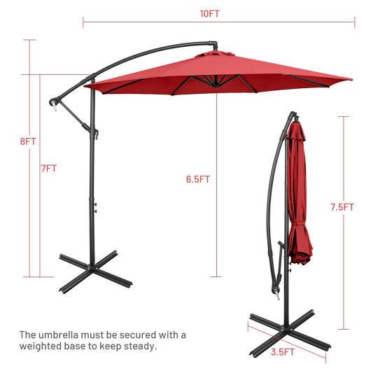 10 Feet Offset Umbrella with 8 Ribs Cantilever and Cross Base-Red at Set Shop and Smile