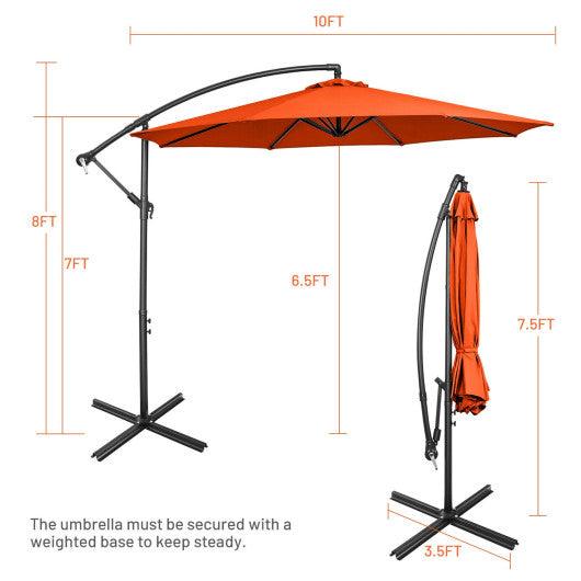 10 Feet Offset Umbrella with 8 Ribs Cantilever and Cross Base-Orange at Set Shop and Smile