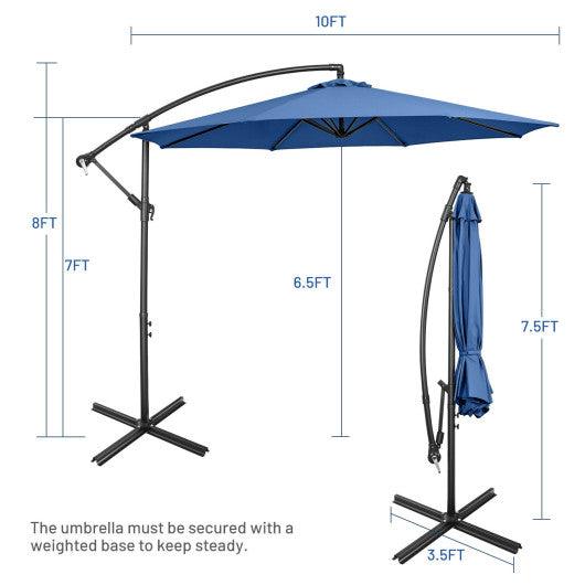 10 Feet Offset Umbrella with 8 Ribs Cantilever and Cross Base-Blue at Set Shop and Smile