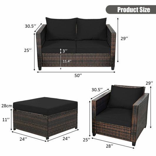 5 Pieces Patio Cushioned Rattan Furniture Set-Black at Set Shop and Smile