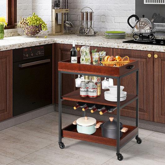 3 Tiers Kitchen Island Serving Bar Cart with Glasses Holder and Wine Bottle Rack at Set Shop and Smile