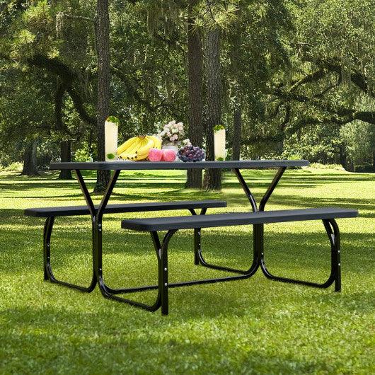 HDPE Outdoor Picnic Table Bench Set with Metal Base-Black at Set Shop and Smile