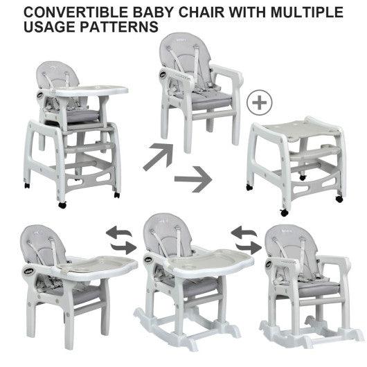 3-in-1 Baby High Chair with Lockable Universal Wheels-Gray at Set Shop and Smile