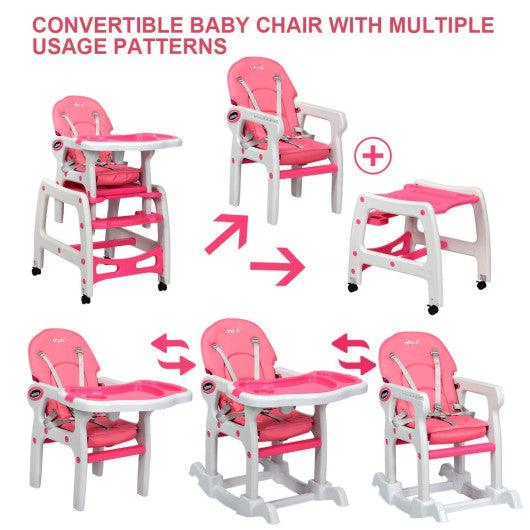 3-in-1 Baby High Chair with Lockable Universal Wheels-Pink at Set Shop and Smile