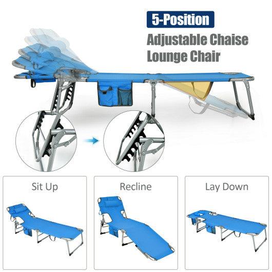 Folding Beach Lounge Chair with Pillow for Outdoor-Blue at Set Shop and Smile