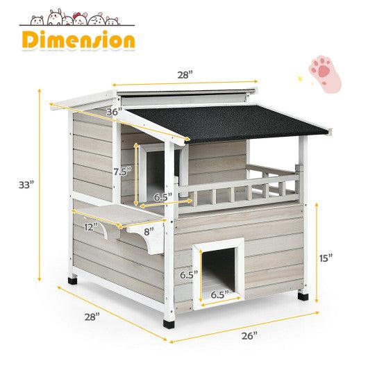 2-Story Wooden Patio Luxurious Cat Shelter House Condo with Large Balcony at Set Shop and Smile
