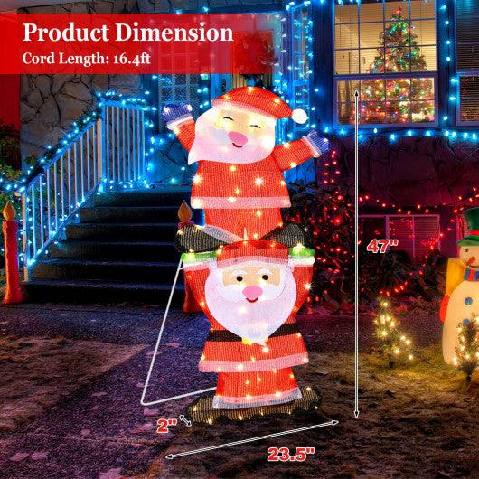 LED Double Santa Yard Christmas Decoration with String Lights and Stakes at Set Shop and Smile
