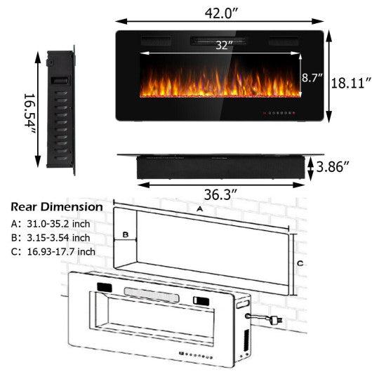 42 Inch Recessed Ultra Thin Electric Fireplace with Timer at Set Shop and Smile