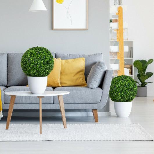 2 Pieces 15.7 Inch Artificial Boxwood Topiary Ball Tree Set at Set Shop and Smile