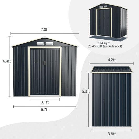 7 Feet X 4 Feet Metal Storage Shed with Sliding Double Lockable Doors-Gray at Set Shop and Smile