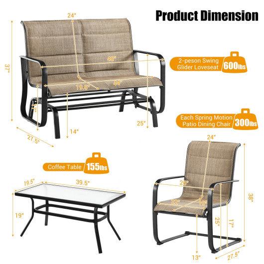 4 Pieces Outdoor Patio Furniture Set with Padded Glider Loveseat and Coffee Table-Brown at Set Shop and Smile