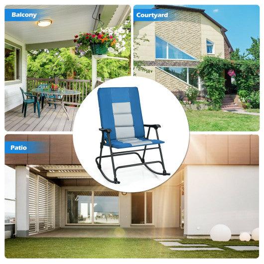 Foldable Rocking Padded Portable Camping Chair with Backrest and Armrest -Blue at Set Shop and Smile